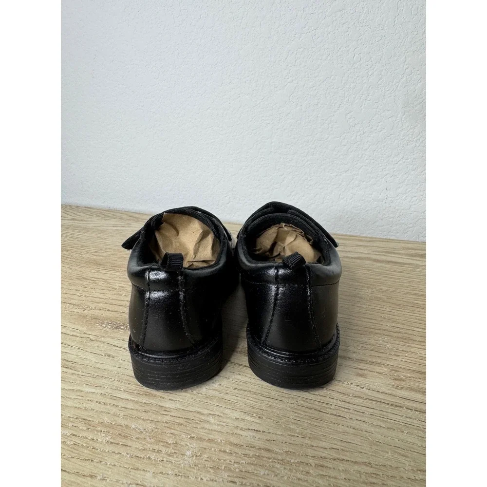 Wonder Nation Boys Black Dress Shoes Hook Loop Strap Square Toe Loafers Size 8